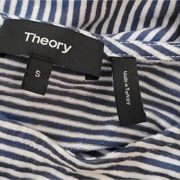 Theory Blue Striped Front Twist Linen Blend T-Shirt Dress Size Small - Picture 7 of 9